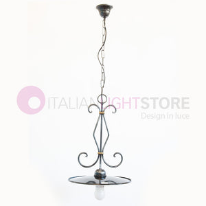 PIATTO Sospensione D.32 in Ferro Battuto Smaltato Nero/Bianco