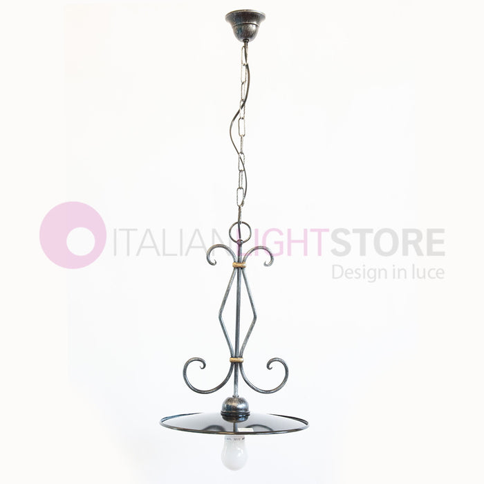 PIATTO Sospensione D.32 in Ferro Battuto Smaltato Nero/Bianco