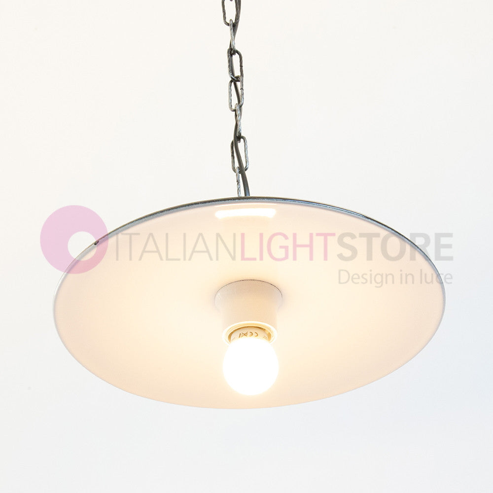 PIATTO Sospensione D.32 con Catenella Ferro Smaltato Nero/Bianco