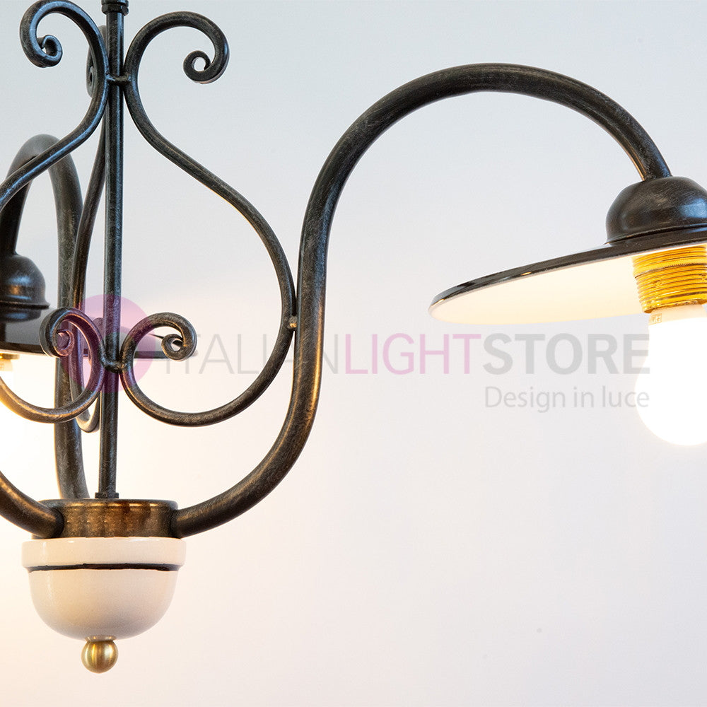 PIATTO Lampadario 3 Luci in Ferro Piatti Smaltati Nero/Bianco