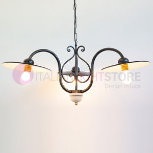 PIATTO Lampadario 3 Luci in Ferro Piatti Smaltati Nero/Bianco