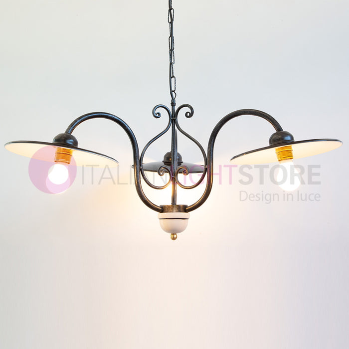 PIATTO Lampadario 3 Luci in Ferro Piatti Smaltati Nero/Bianco