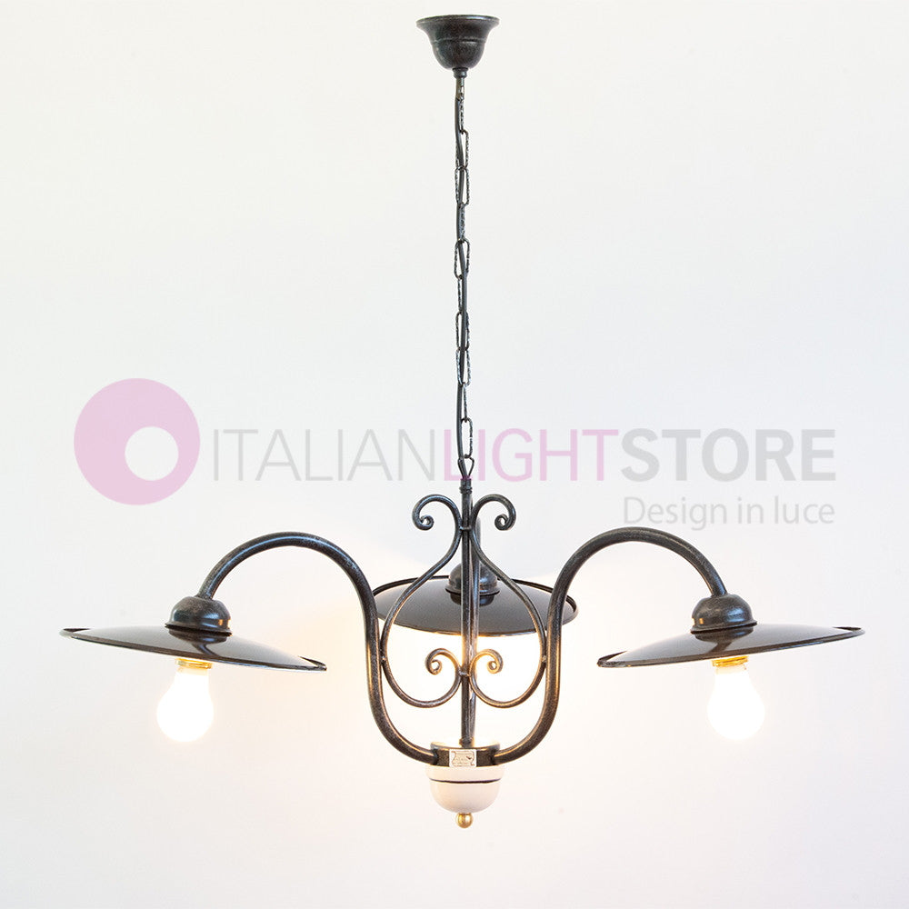 PIATTO Lampadario 3 Luci in Ferro Piatti Smaltati Nero/Bianco
