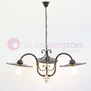 PIATTO Lampadario 3 Luci in Ferro Piatti Smaltati Nero/Bianco