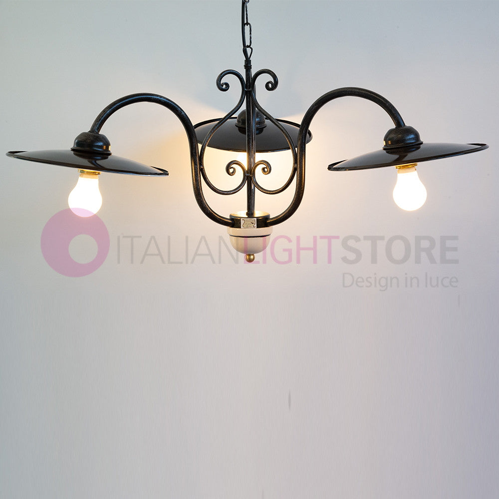 PIATTO Lampadario 3 Luci in Ferro Piatti Smaltati Nero/Bianco