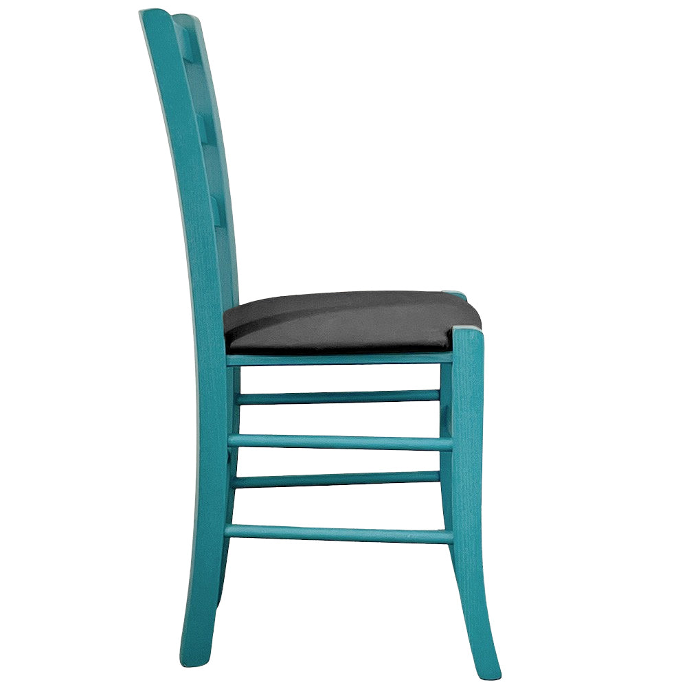 Sedia legno Venezia turchese con seduta in similpelle grigio antracite