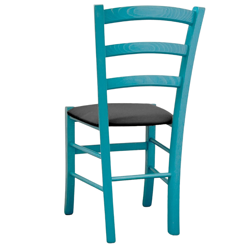 Sedia legno Venezia turchese con seduta in similpelle grigio antracite