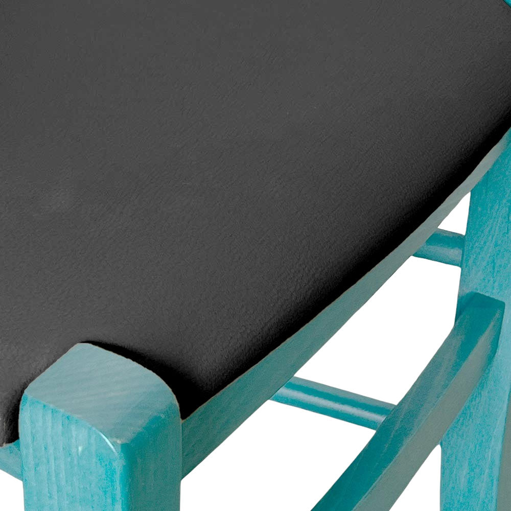 Sedia legno Venezia turchese con seduta in similpelle grigio antracite