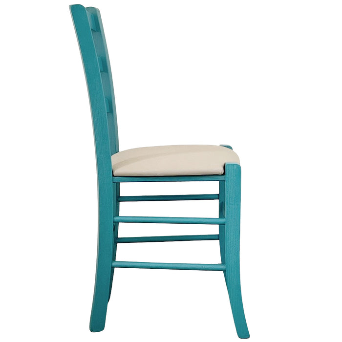 Sedia legno Venezia turchese con seduta in similpelle beige