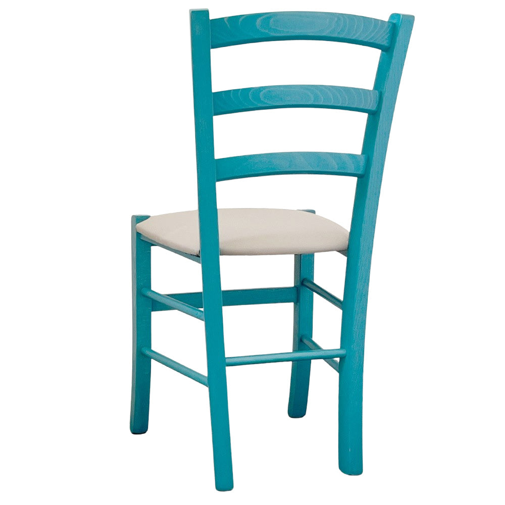 Sedia legno Venezia turchese con seduta in similpelle beige