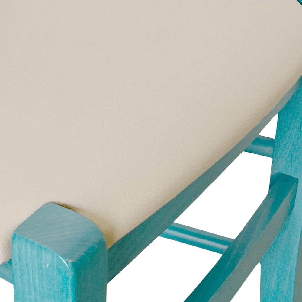 Sedia legno Venezia turchese con seduta in similpelle beige