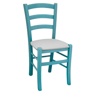 Sedia legno Venezia turchese con seduta in similpelle grigio chiaro