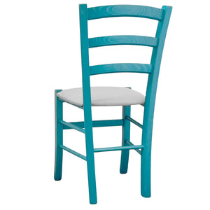 Sedia legno Venezia turchese con seduta in similpelle grigio chiaro