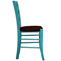 Sedia legno Venezia turchese con seduta in similpelle marrone