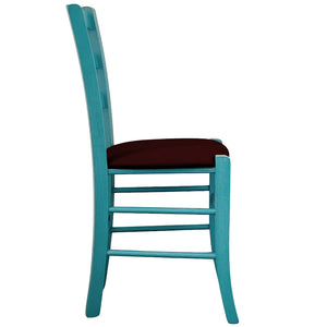 Sedia legno Venezia turchese con seduta in similpelle marrone