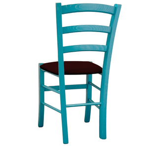 Sedia legno Venezia turchese con seduta in similpelle marrone