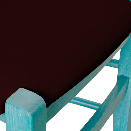 Sedia legno Venezia turchese con seduta in similpelle marrone
