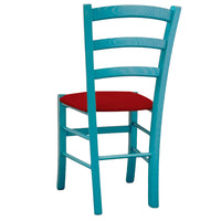 Sedia legno Venezia turchese con seduta in similpelle rosso