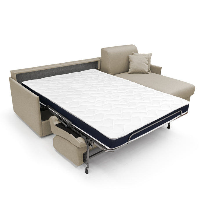 Evans Divano letto angolare con penisola in morbido tessuto impermeabile T13 252 cm Sinistro (mat. 140x197)  beige