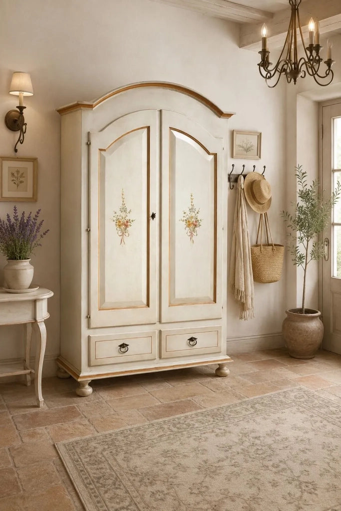 Armadio shabby 2 porte legno bianco anticato filo arancione 125x61x200 - Mobili 2G