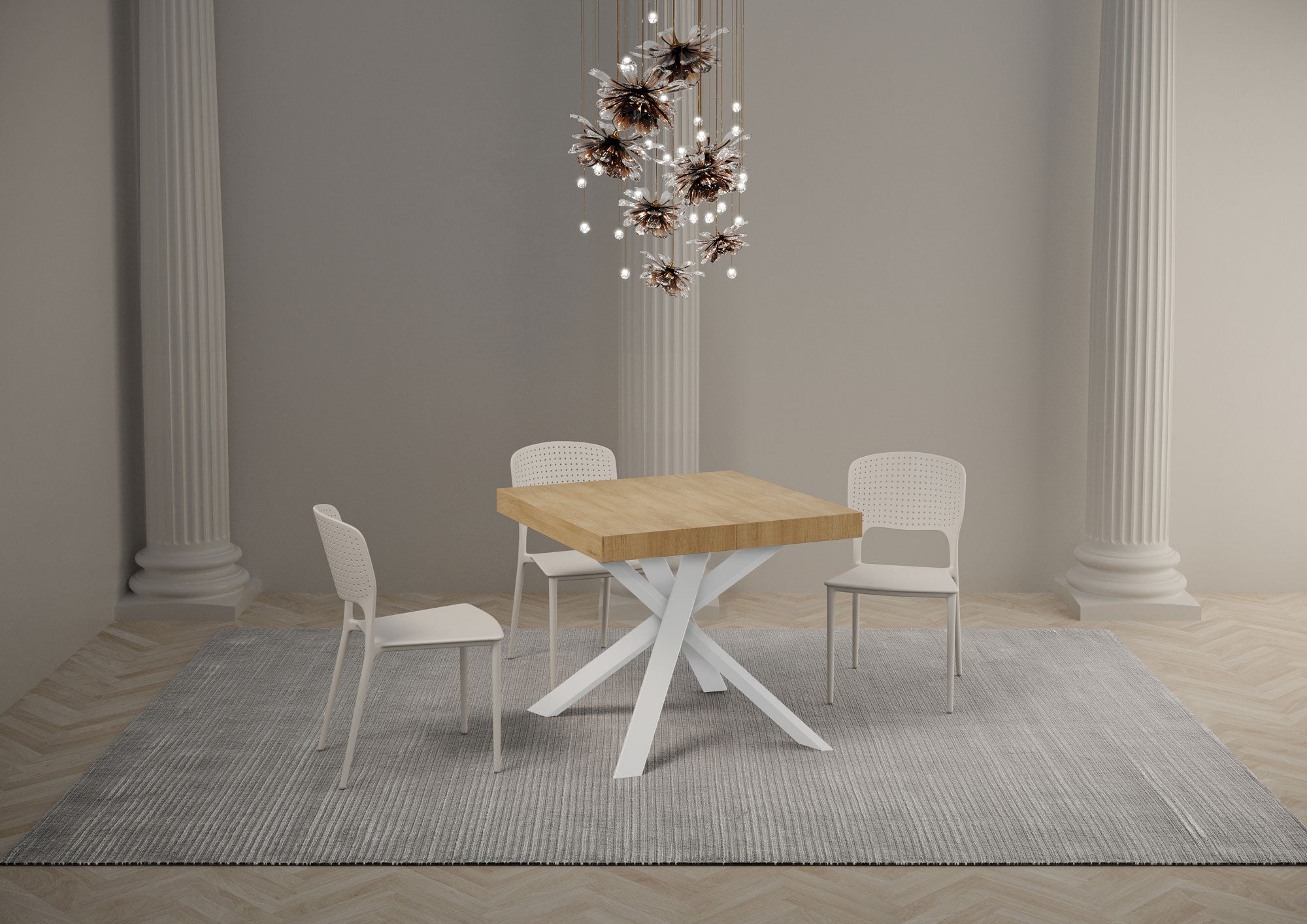 Tavolo allungabile 90x90/194 cm Clerko Quercia Natura gambe Bianche