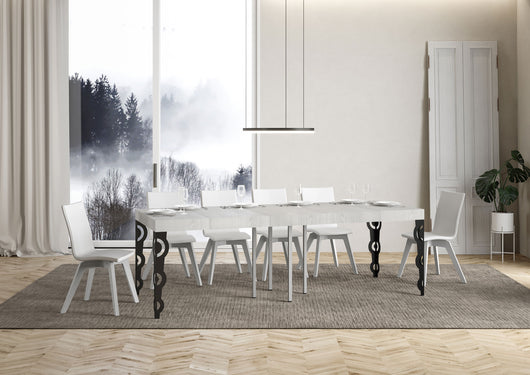 Tavolo allungabile 90x90/246 cm Karayan Premium Bianco Frassino telaio Antracite