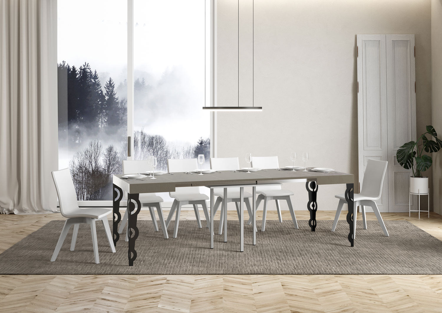 Tavolo allungabile 90x90/246 cm Karayan cashmere gambe antracite