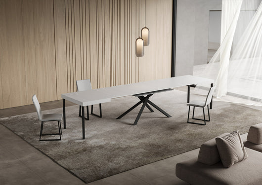 Tavolo allungabile 90x130/390 cm Niketis bianco frassino gambe antracite