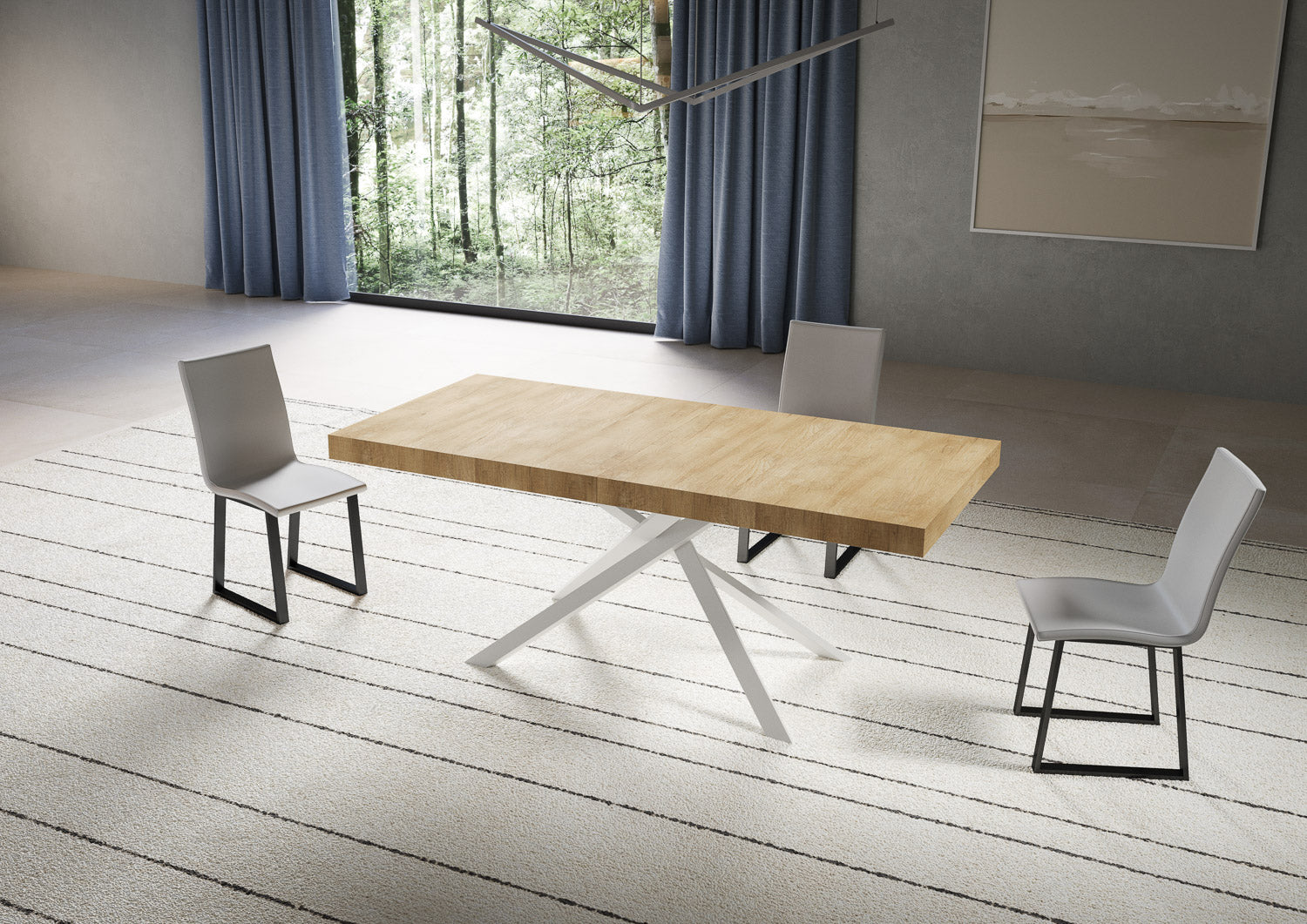 Tavolo allungabile 90x200/304 cm Niketis quercia natura gambe bianche