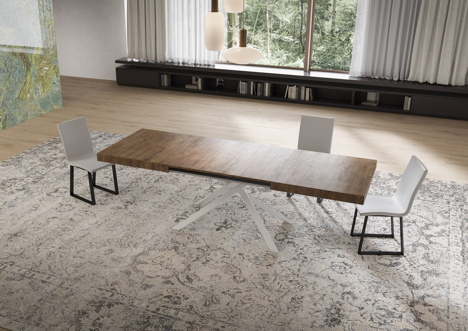 Tavolo allungabile 90x160/264 cm Niketis noce gambe bianche