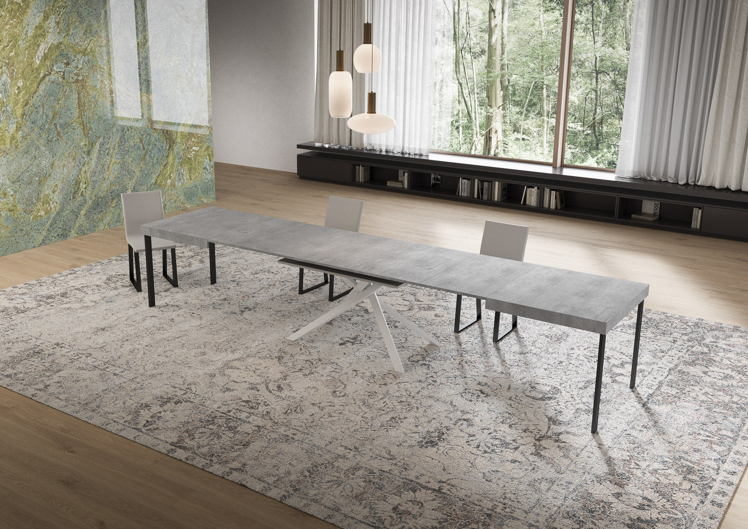 Tavolo allungabile 90x160/420 cm Niketis cemento gambe bianche