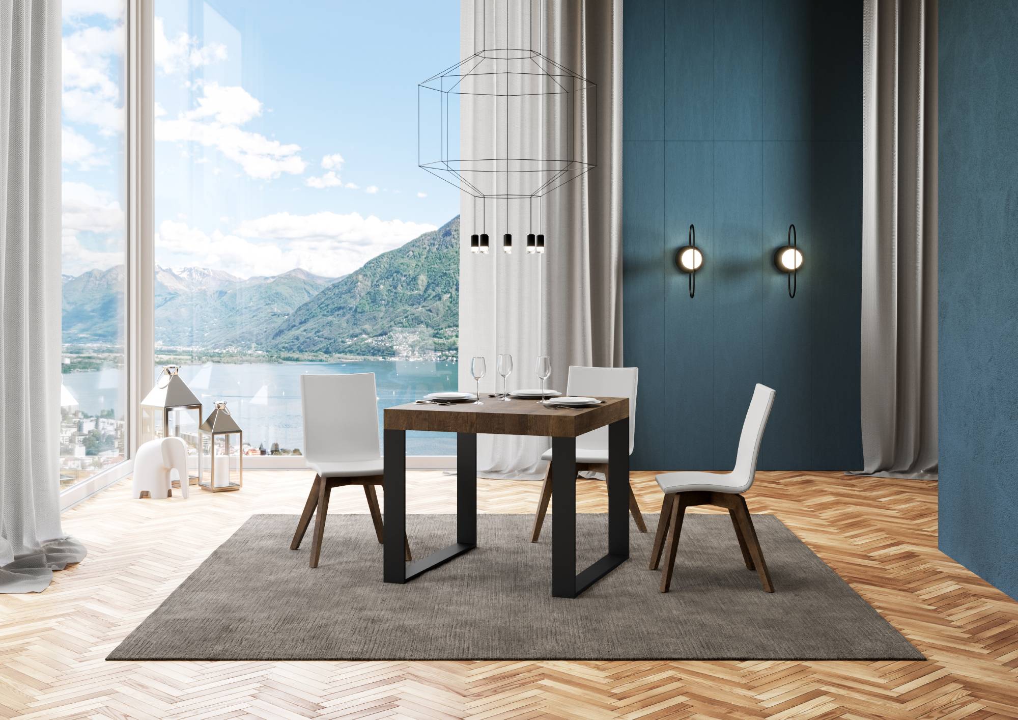 Tavolo allungabile 90x90/246 cm Tekno Noce telaio Antracite