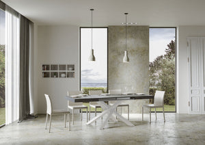 Tavolo allungabile 90x130/390 cm Volta cemento telaio bianco