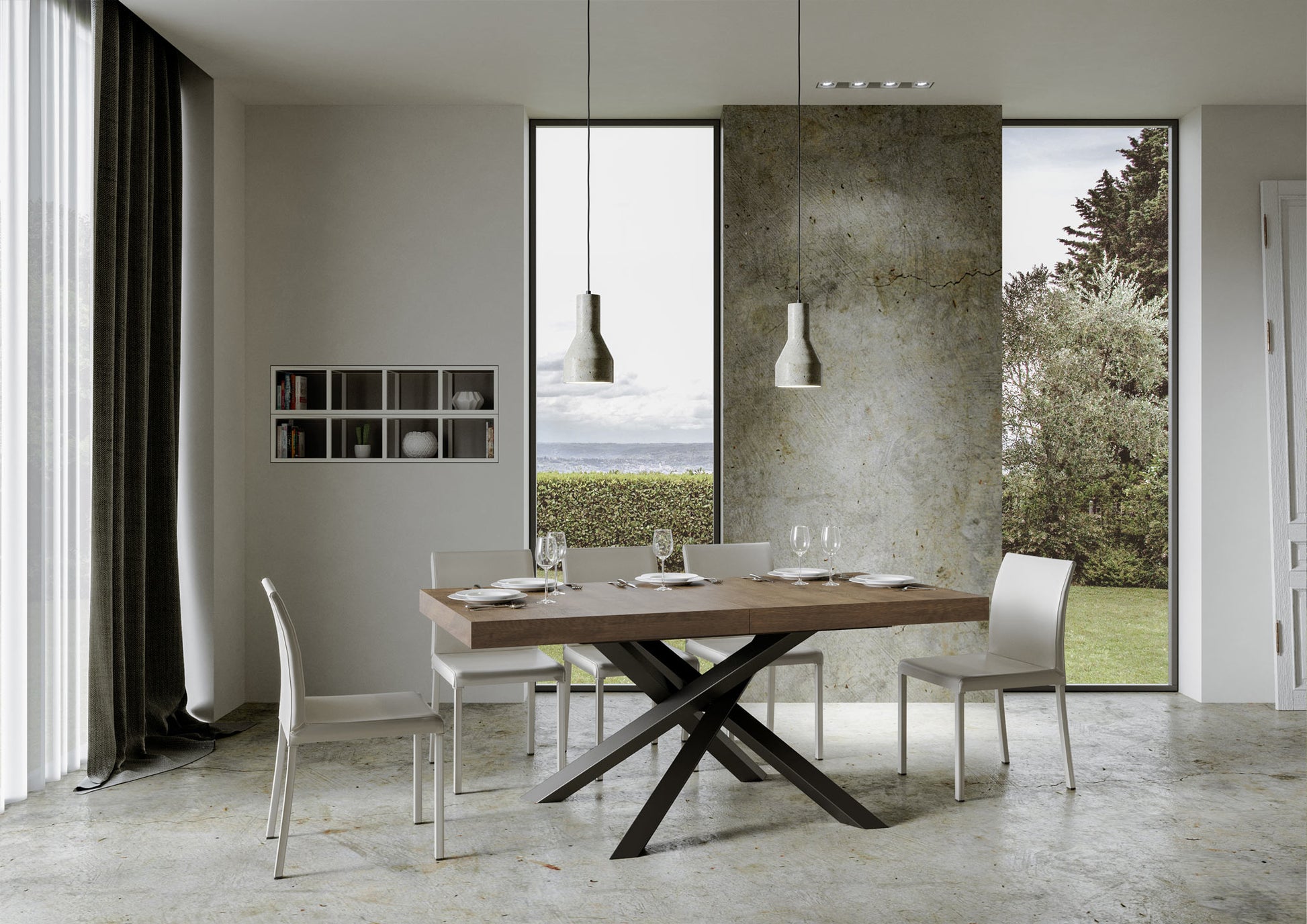 Tavolo allungabile 90x180/284 cm Volta Noce telaio Antracite