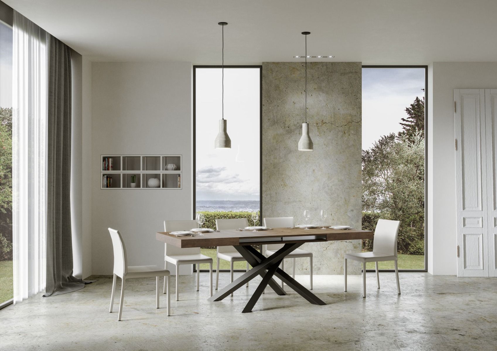 Tavolo allungabile 90x180/284 cm Volta Noce telaio Antracite