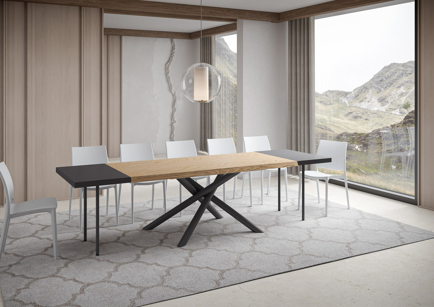 Tavolo allungabile 90x200/300 cm Vindral scortecciato rovere gambe antracite