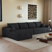 Divano modulare 340x175x83 cm in tessuto a coste nero; imbottitura in schiuma elastica