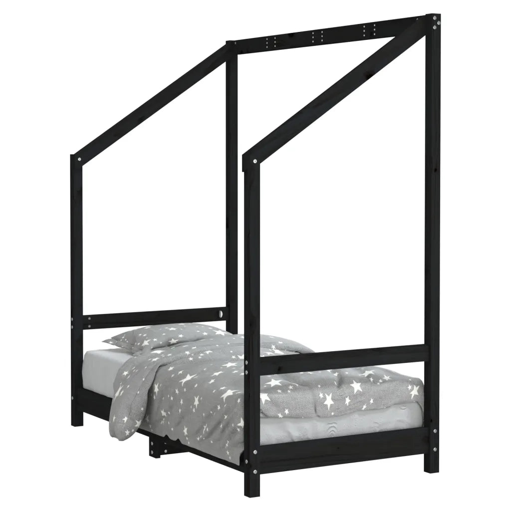 Giroletto per Bambini | Letto Infantile | Lettino Nero 70x140 cm in Legno Massello di Pino