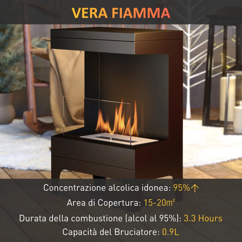 Camino a Bioetanolo da Pavimento Autoportante con Bruciatore da 0,9L 38x22x54 cm Nero