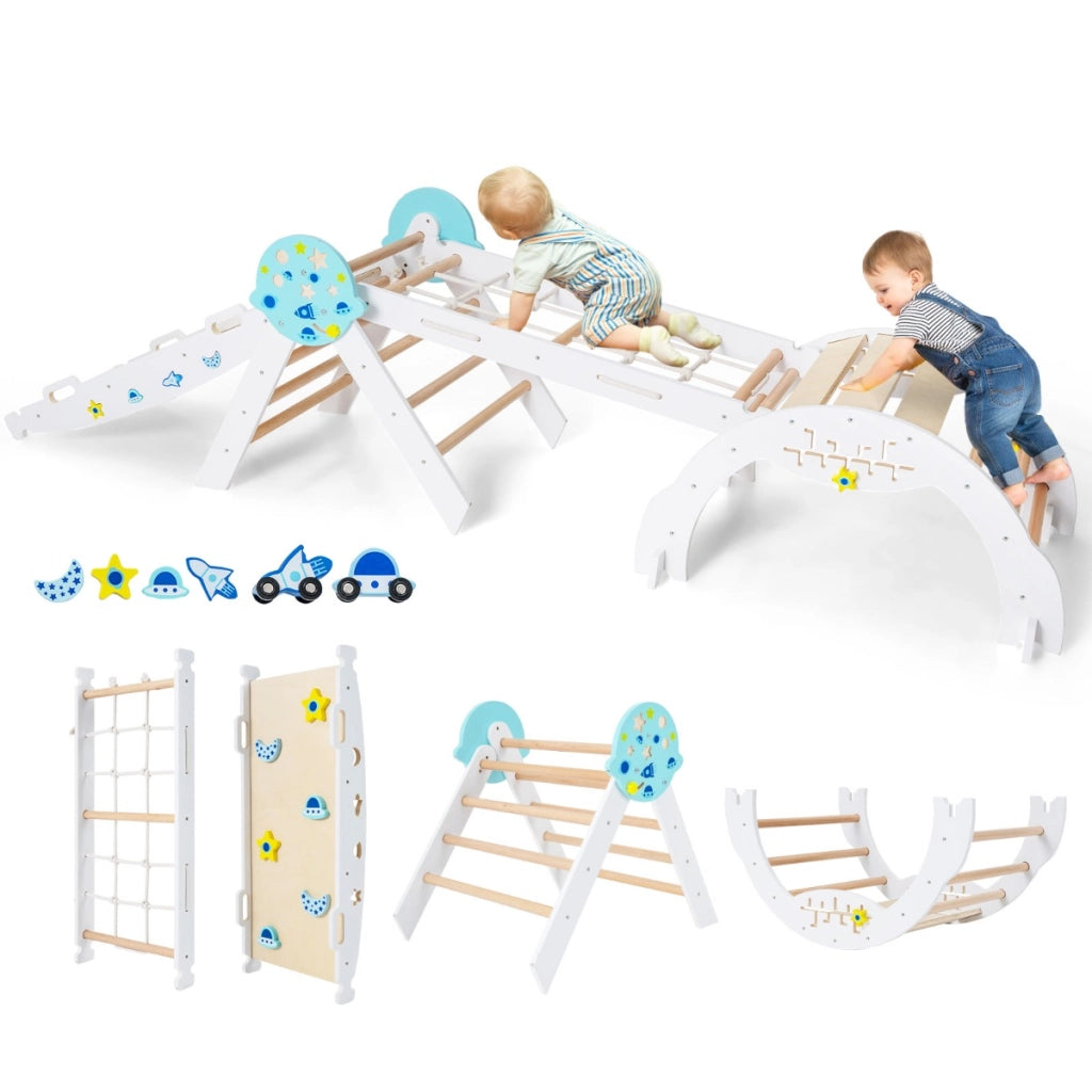 Set triangolo giocattoli pieghevoli per bambini che scalano, Triangolo palestra interno con scivolo ad arco Bianco-Arrampicate e scivoli