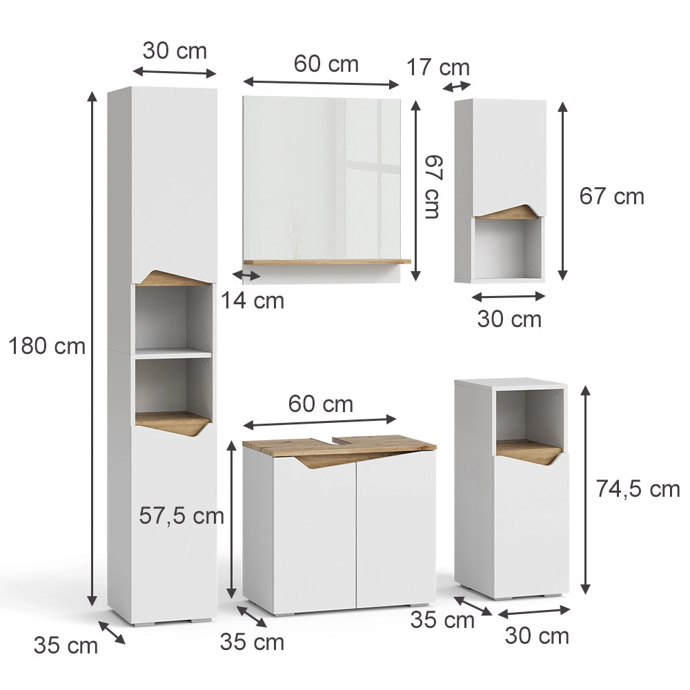 Vicco Set di mobili da bagno Bianco 5 parti