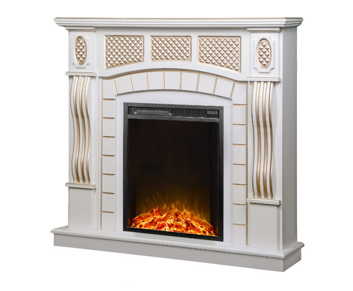 Camino Elettrico da Pavimento 112x115x30 cm Effetto Fiamma 1500W Amsterdam & Miriam Bianco