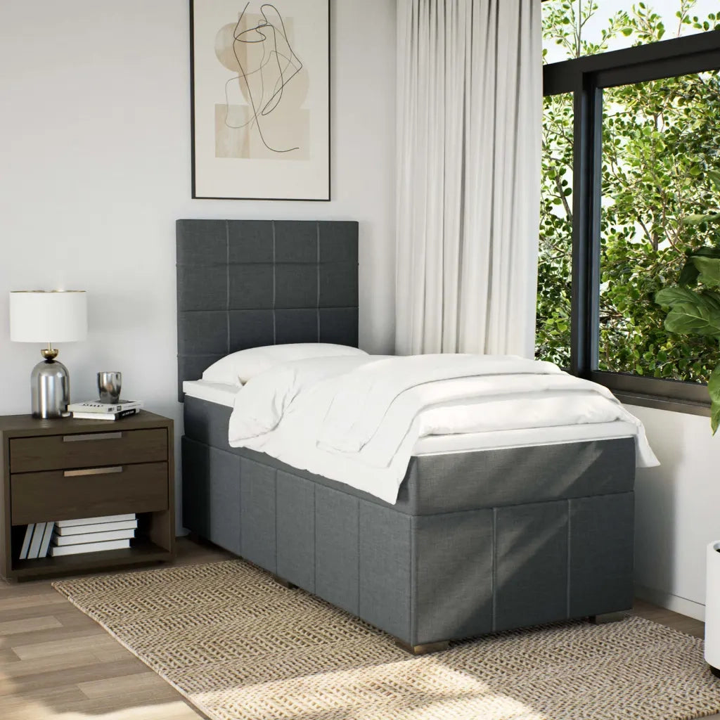 Letto singolo | Letto per adulti | Giroletto a Molle con Materasso Grigio Scuro 100x200 cm Tessuto