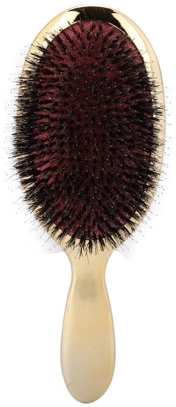 Piastra per capelli con setole di pelo di maiale - Stile e cura dei capelli - Oro - Ideale per capelli spessi - Spazzola professionale - Adatta per saloni di bellezza