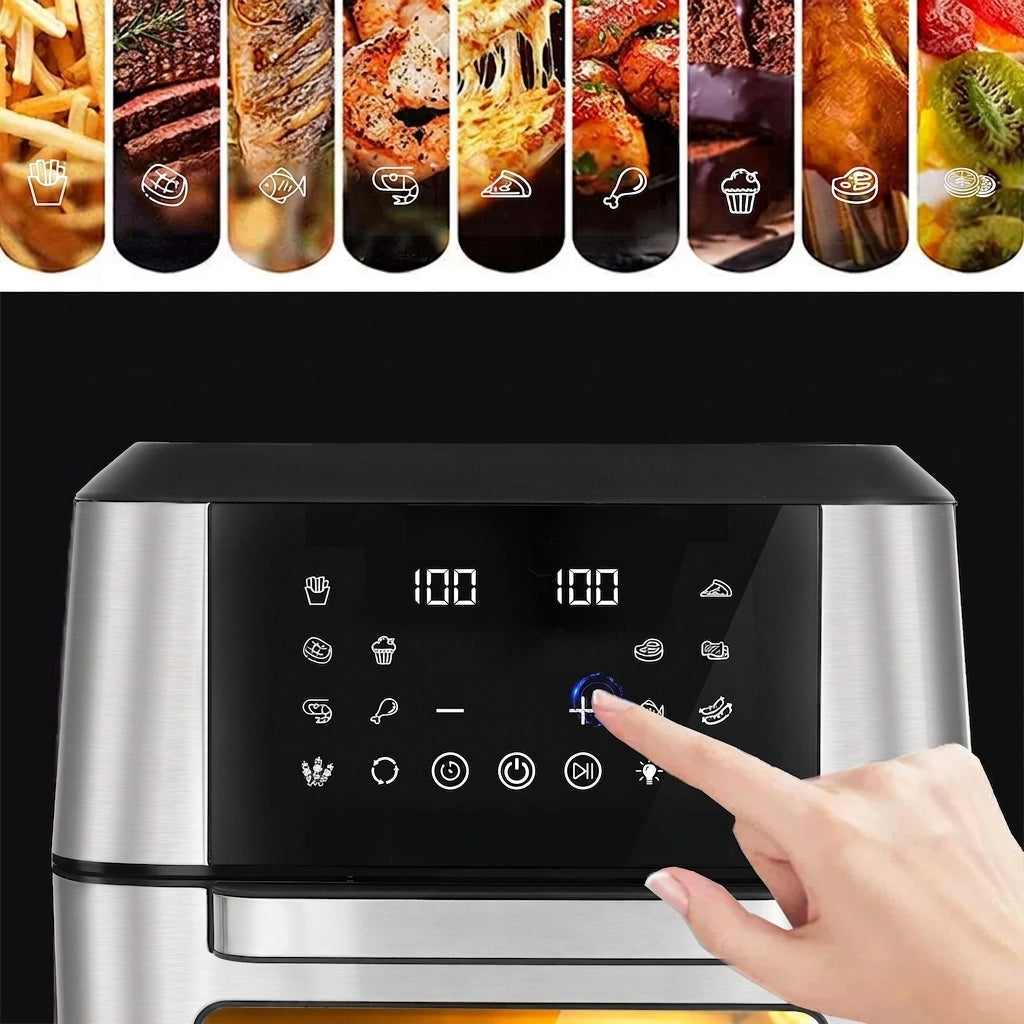 Friggitrice ad Aria XXL 12 L con 12 Funzioni; Touch Screen LED; Girarrosto e Circolazione Aria 360°