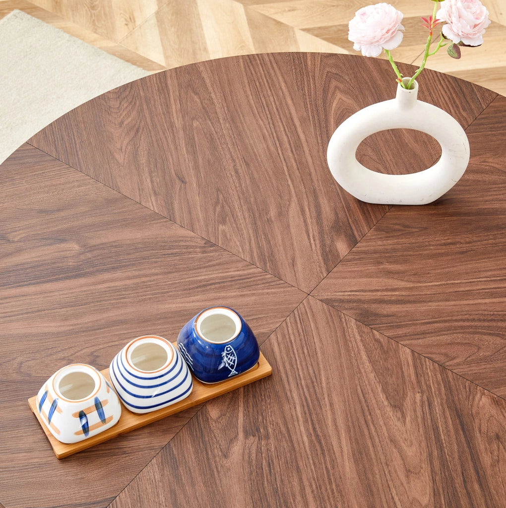 Tavolo da pranzo rotondo ? 100 cm in MDF; base cilindrica con vano contenitore; noce