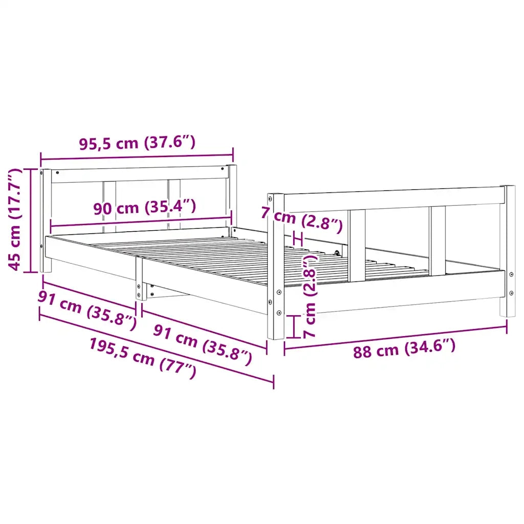Giroletto per Bambini Bianco 90x190cm in Legno Massello di Pino 834433