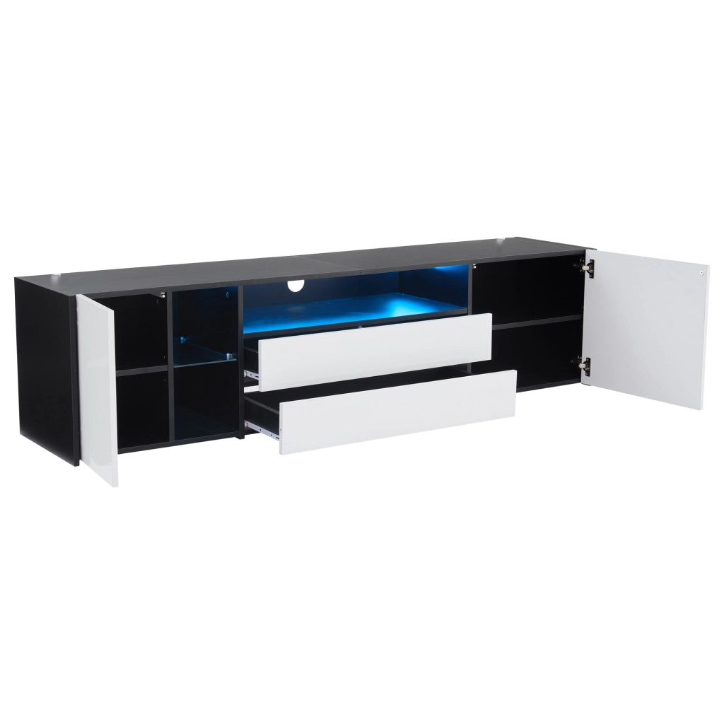 Mobile TV LED con Cassetti e Ante ¨C MINIMAL ¨C Nero e Bianco, 180x40x45 cm