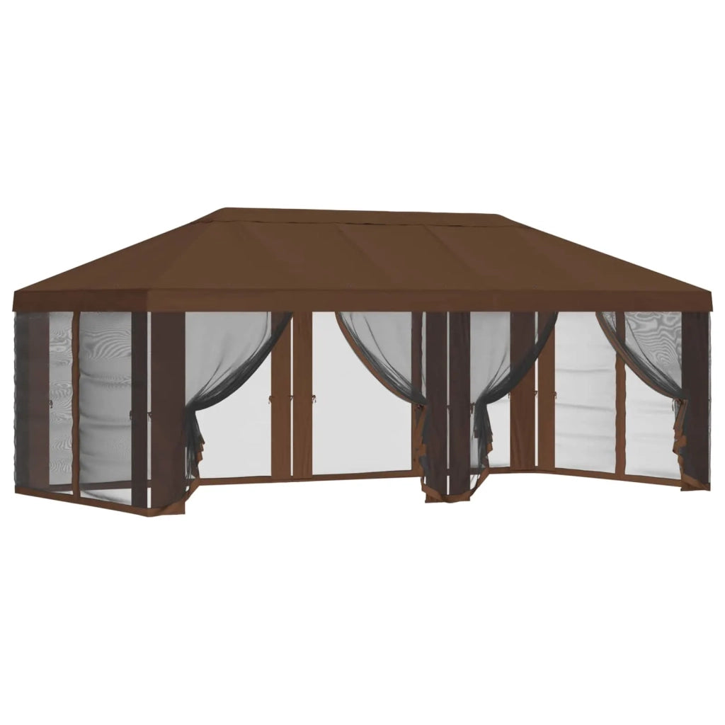 Copertura Gazebo con Pareti Laterali Marrone 600,5 x 300,5 cm 900446