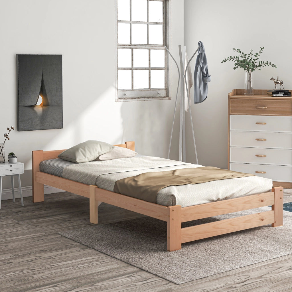 Letto in Legno Massello con Testiera e Doghe ¨C MINIMAL ¨C 90x200 Naturale